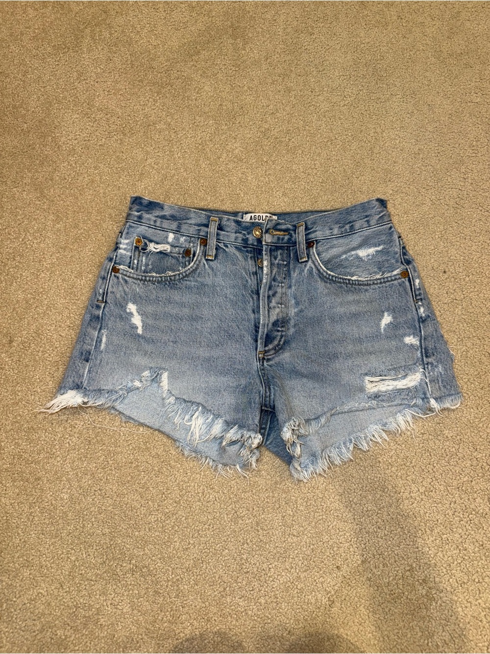 AGOLDE PARKER SWAPMEET DISTRESSED HIGH RISE DENIM CUTOFF SHORTS EUC SIZE 26